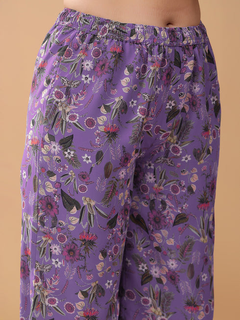 Lavender Georgette Floral Printed A-line Kurta Set